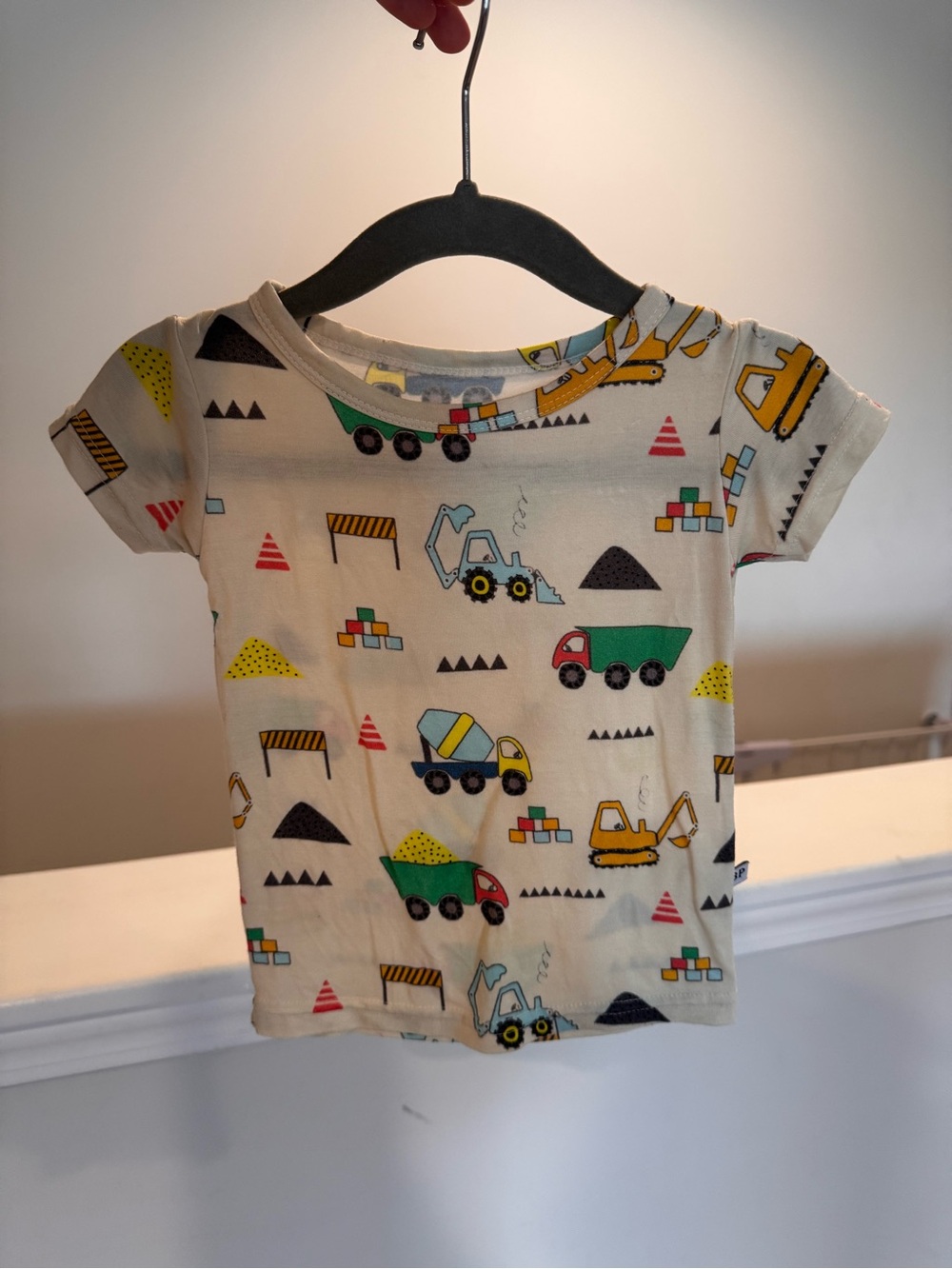 Kids Short Sleeve Tee with Construction Trucks - Cream